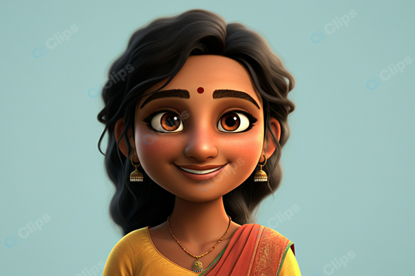 Animated Character with Traditional Jewelry and Attire