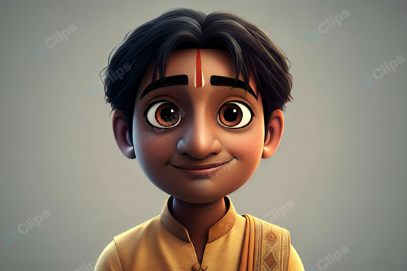 Animated Boy Character with Traditional Attire and Tilak