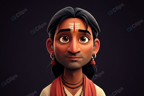 Animated Character Portrait with Traditional Markings
