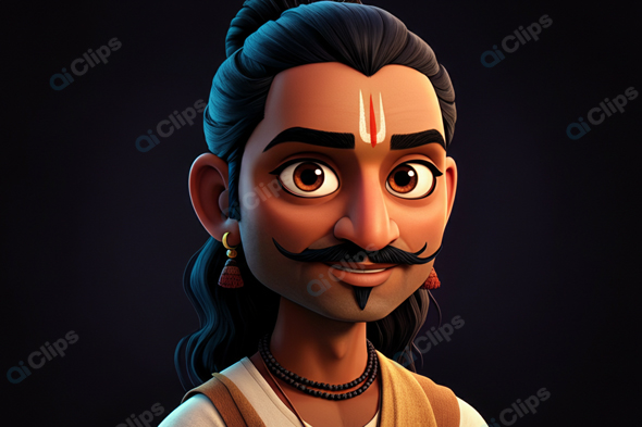 Traditional Animated Character with Mustache and Tilak