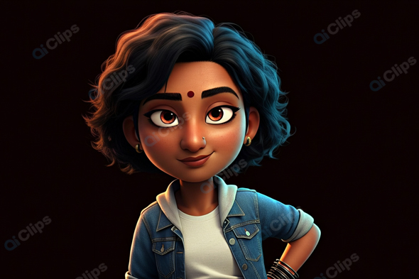 Animated Character with Denim Jacket and Short Hair