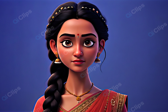 Traditional Indian Woman in Saree with Braided Hair