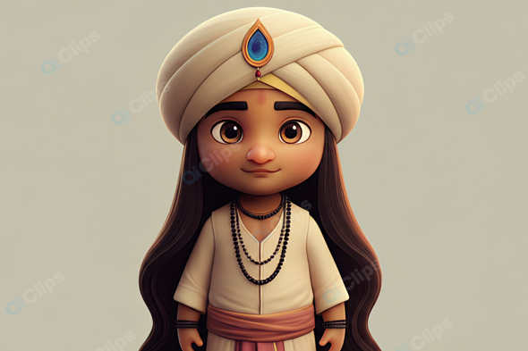 Charming Turbaned Animated Character in Traditional Attire