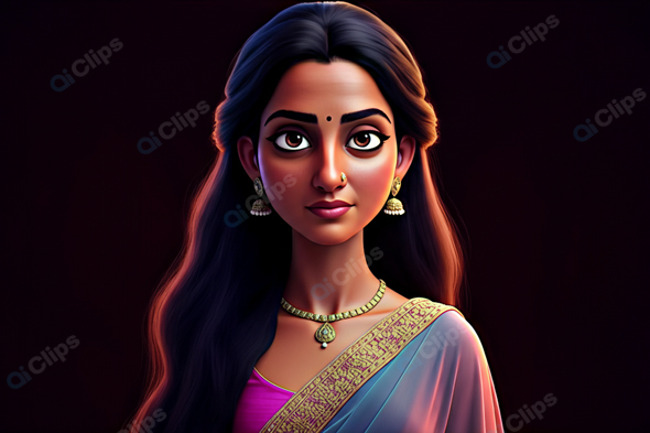 Elegant Woman in Traditional Saree with Jewelry
