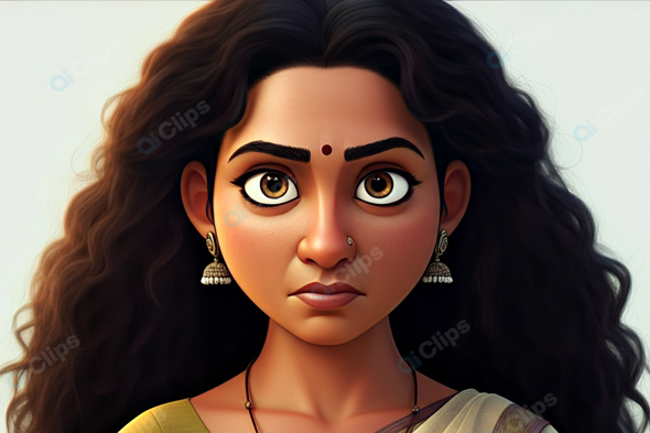 Animated Woman with Intense Expression and Traditional Jewelry