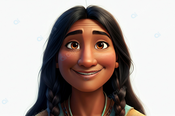 Smiling Animated Character with Braided Hair