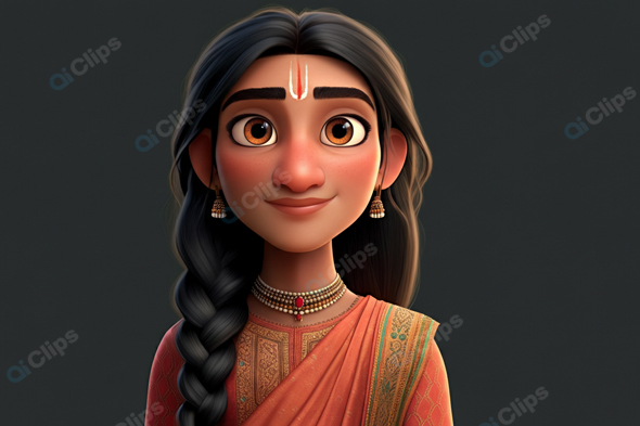 Traditionally Dressed Animated Character with Jewelry