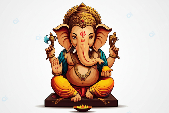 Lord Ganesha Illustration with Traditional Symbolism