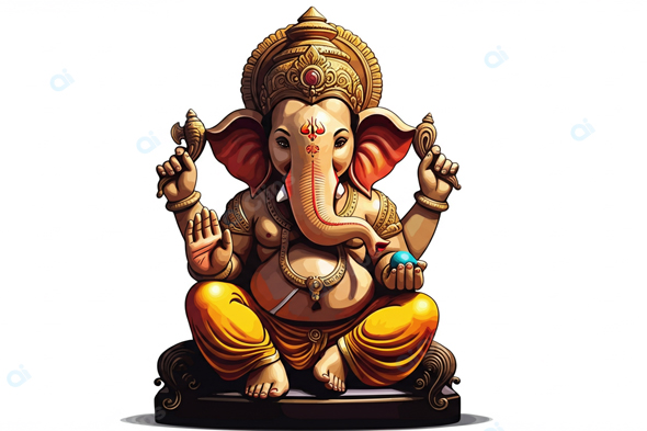 Lord Ganesha Illustration in Traditional Attire