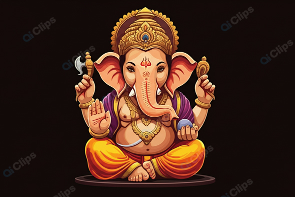Lord Ganesha Illustration with Vibrant Colors