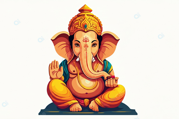 Colorful Lord Ganesha Illustration in Traditional Attire
