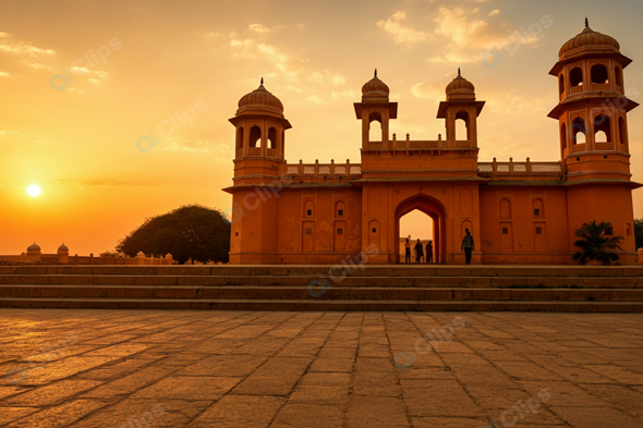 Sunset Over Historical Indian Architecture