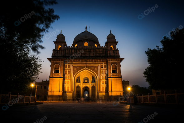 Illuminated Historic Building at Twilight