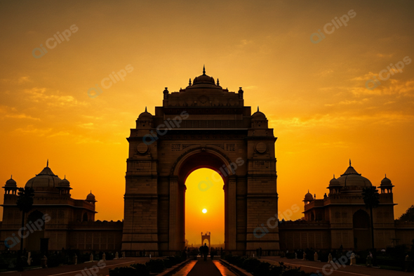 India Gate Silhouette at Sunrise