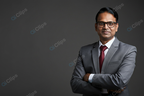 Professional Businessman in Suit and Glasses with Arms Crossed
