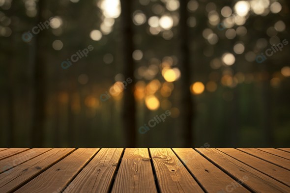 Wooden Deck Overlooking Forest With Sunlight 

