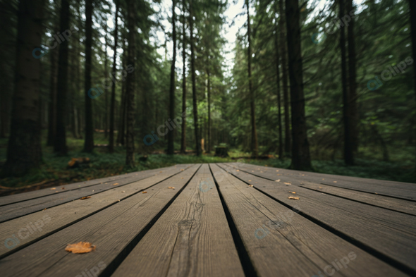 Forest Pathway with Wooden Deck in Dense Woods
