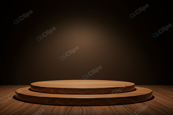 Wooden Pedestal on Dark Background for Product Display