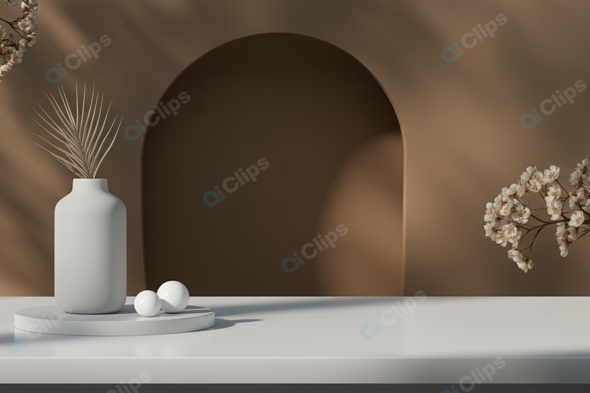 Minimalist Vase with Dry Flowers on White Table