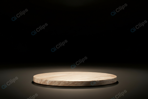 Wooden Platform Spotlight on Dark Background