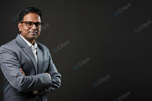 Professional Businessman in Grey Suit with Arms Crossed