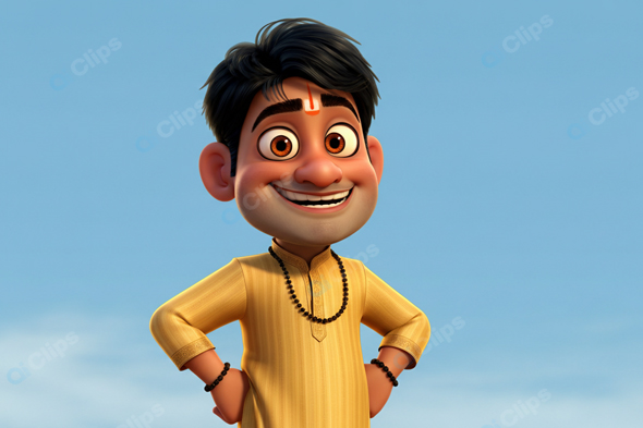 Cheerful Animated Character in Traditional Outfit