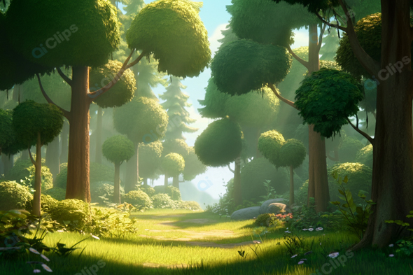 Sunny Forest Path with Lush Greenery