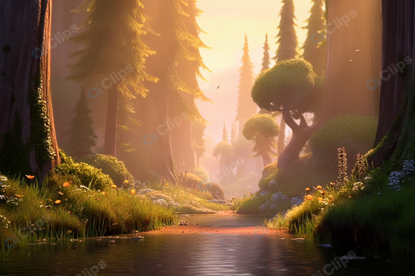 Sunlit Enchanted Forest Stream