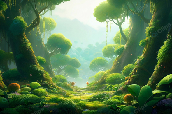 Magical Forest Path Surrounded by Lush Greenery
