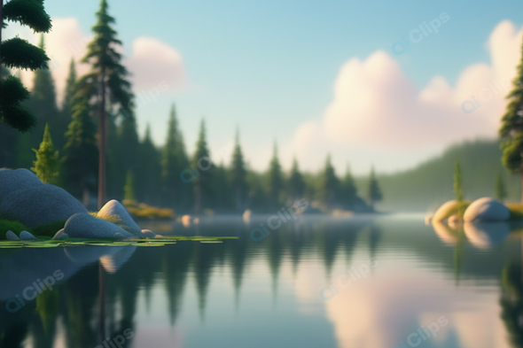 Tranquil Lake Scene with Forest Reflections