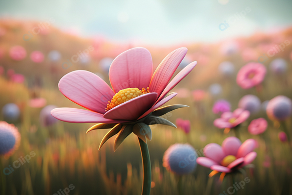 Pink Daisy Flower in Sunlit Meadow