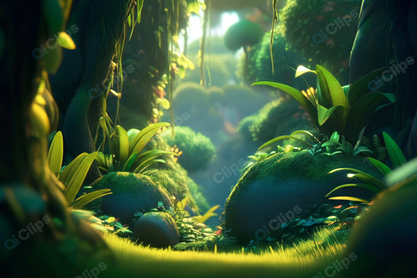 Lush Enchanting Forest with Sunlight and Foliage