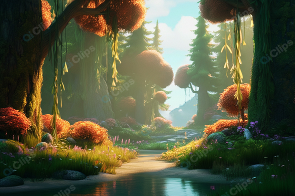 Enchanted Forest Path with Vibrant Autumn Foliage