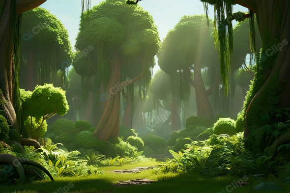 Lush Sunlit Enchanted Forest Trail
