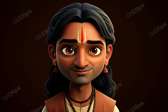 Animated Character with Traditional Indian Attire and Tilak