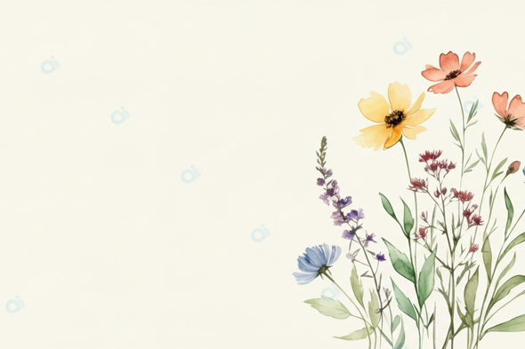 Watercolor Floral Bouquet on Light Background