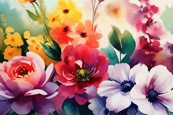 Watercolor Floral Bouquet with Vibrant Blooms