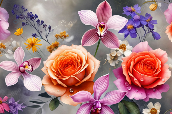 Vibrant Floral Bouquet with Roses and Orchids