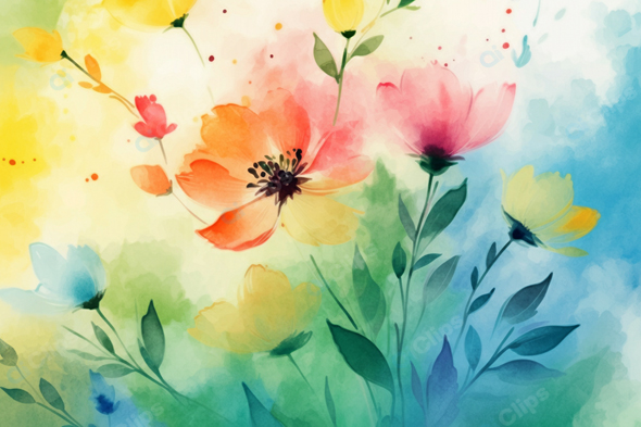 Watercolor Floral Art with Vibrant Blossoms