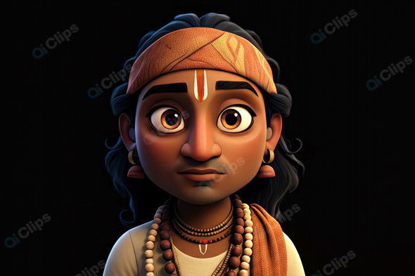 Animated Character with Traditional Indian Attire and Headband