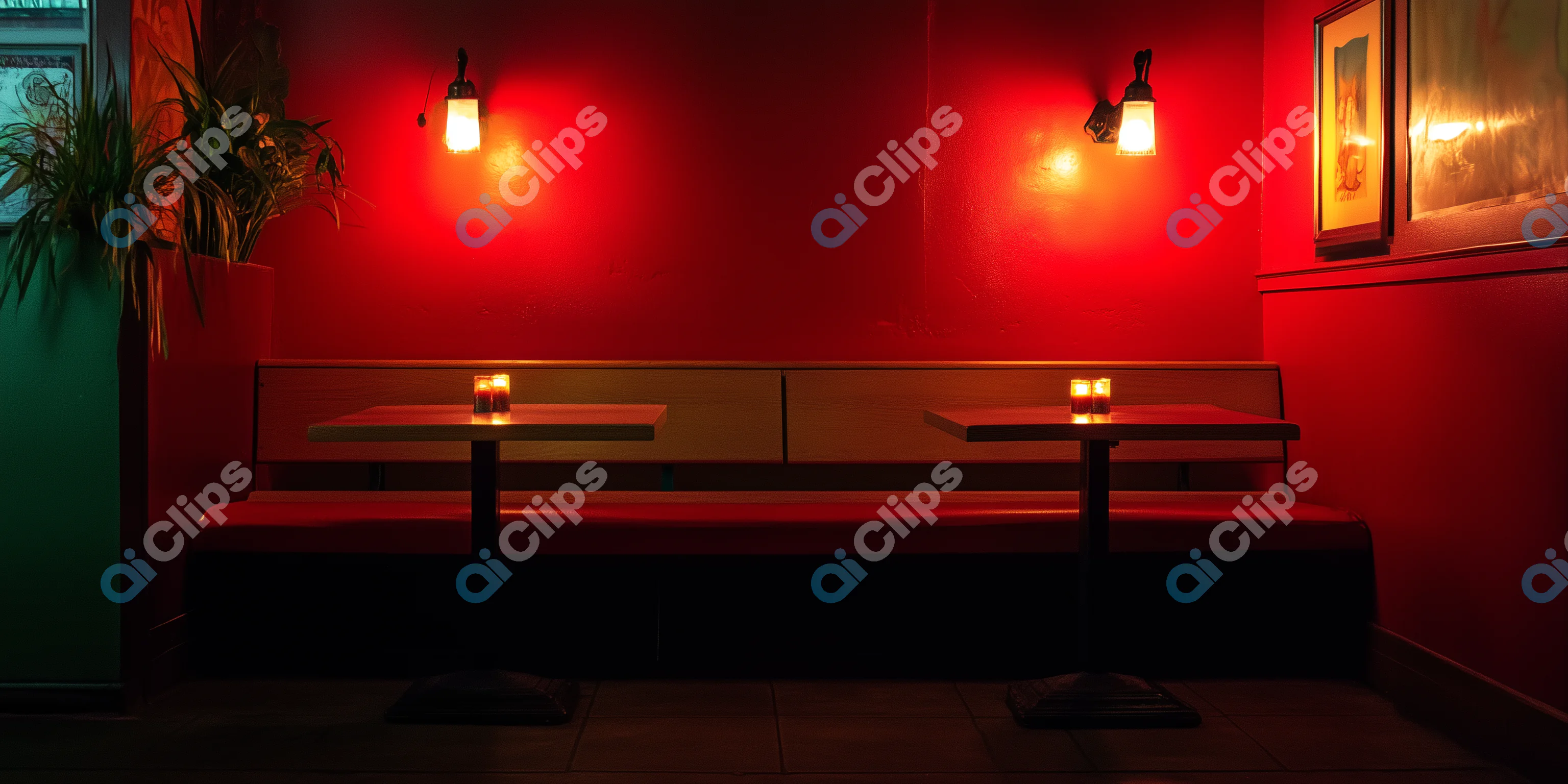 Cozy Red Booth with Candlelight