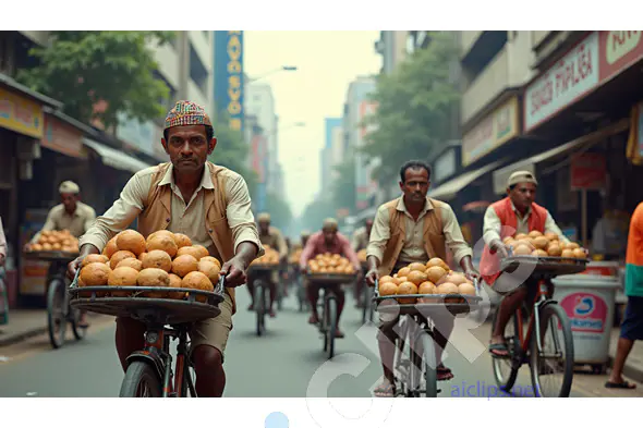 Indian Street Vendors on Bicycles Selling Fresh Bread
