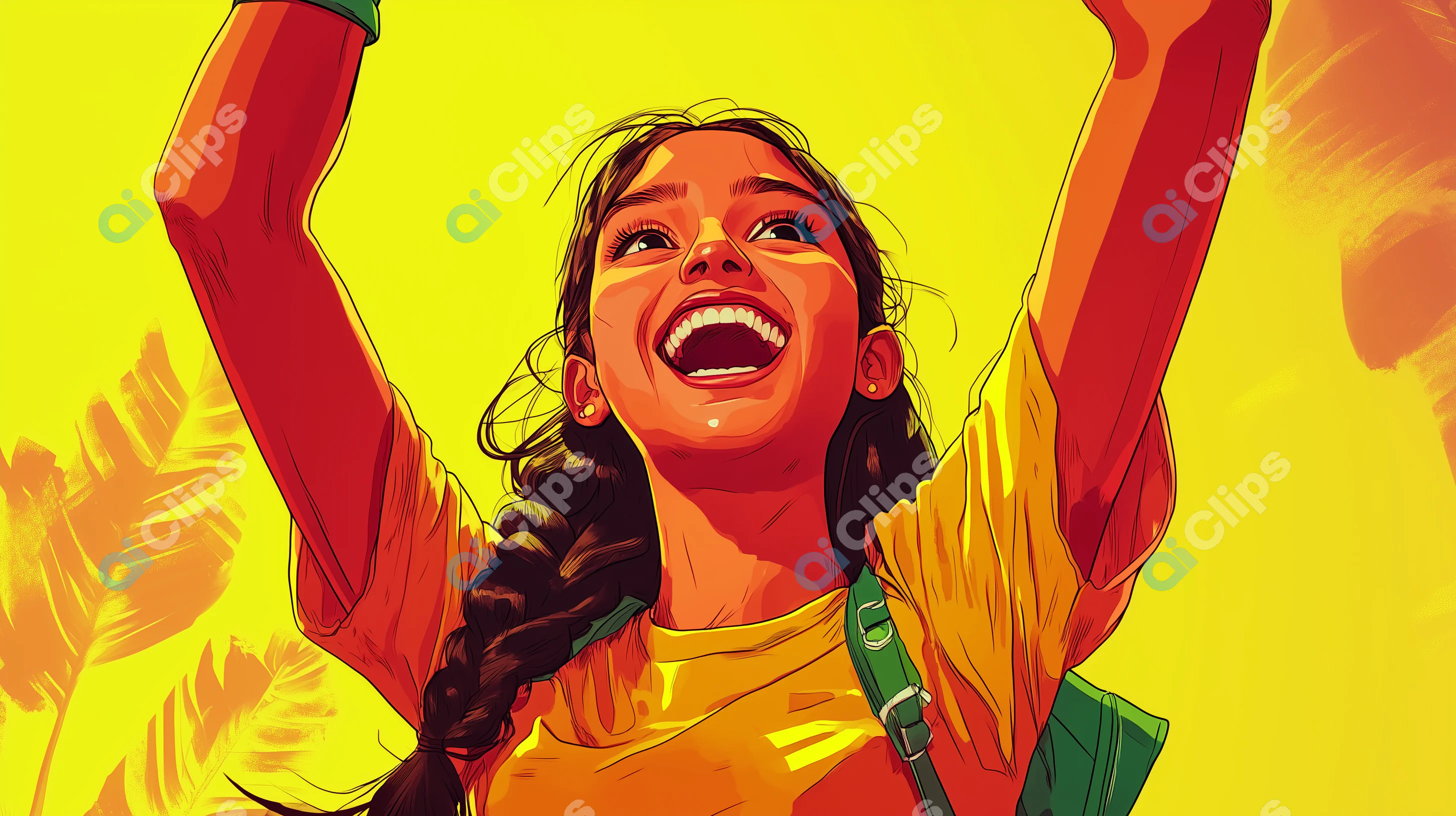 Joyful Girl with Raised Arms