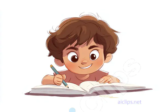 Happy Boy Drawing in Notebook