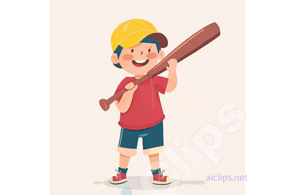 Happy Boy with Baseball Bat