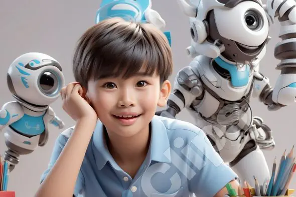 Happy Boy with Robots