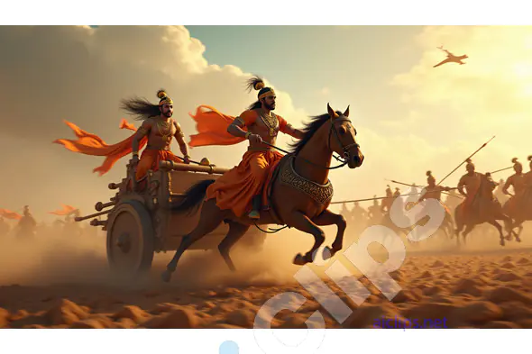 Ancient Warriors in Chariot-Led Charge