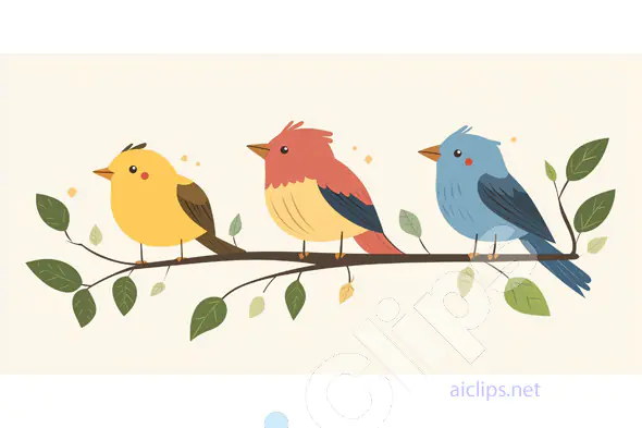 Colorful Birds on a Branch Illustration