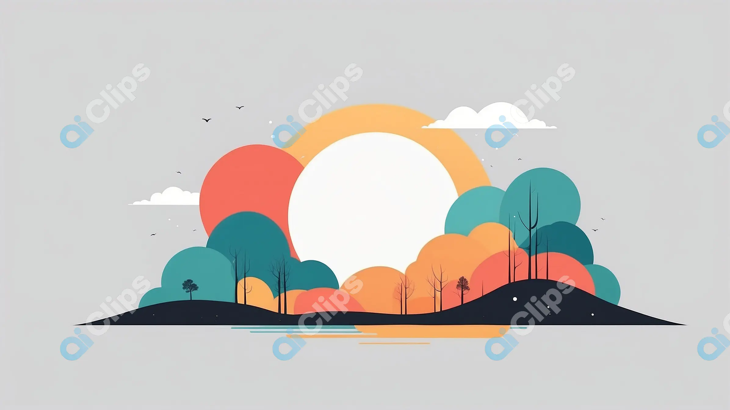 Minimalist Sunset Landscape Illustration