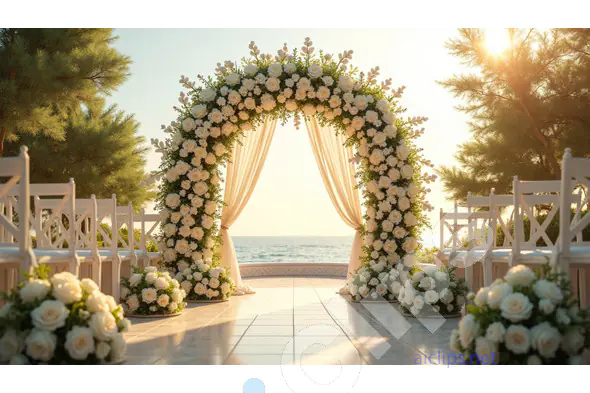 Luxurious Floral Wedding Arch Overlooking the Ocean